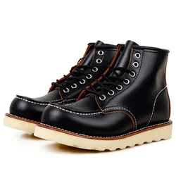 Mens Super Quality Handmade Cow Genuine Leather American Style Goodyear-Welted Platform Boots Motorcycle Men