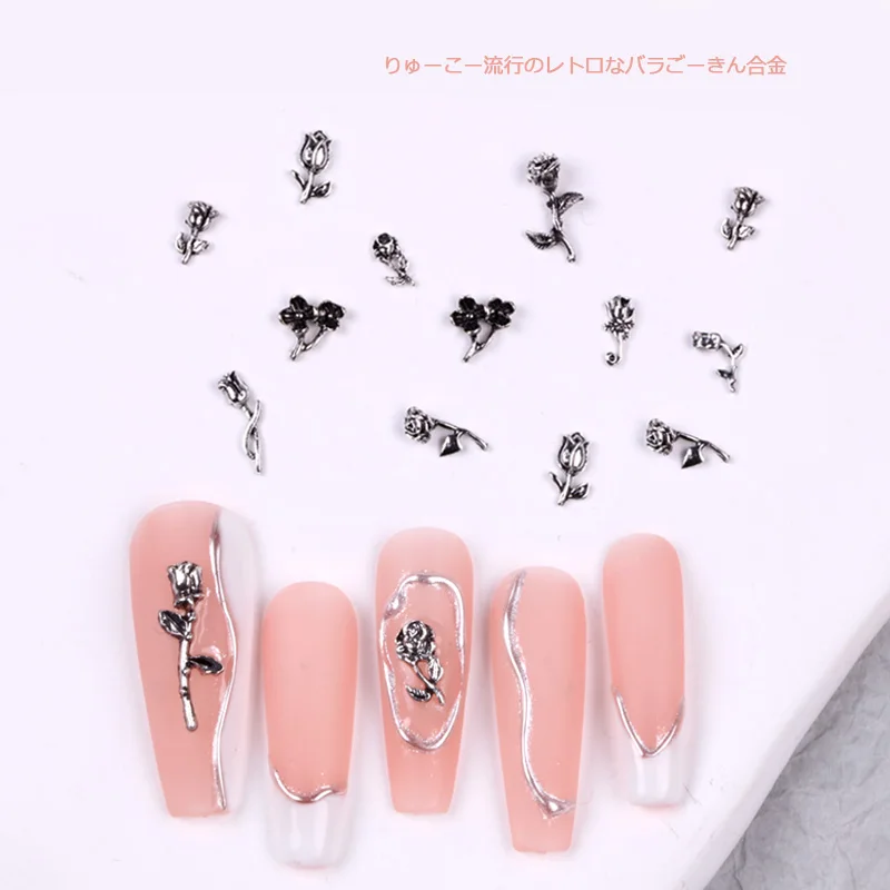 2023 TSZS 10 قطعة/الوحدة ثلاثية الأبعاد سبائك الفضة ارتفع مسمار أجزاء زهرة الشرير نمط مسمار الفن مجوهرات معدنية الورد #3