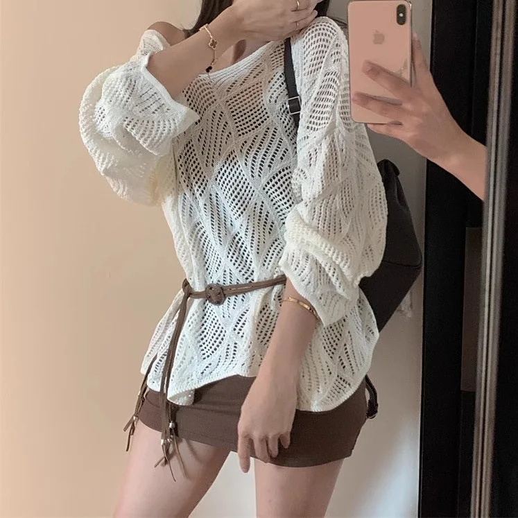 

Lingge Hollow Thin Woolen Knitted Sweater Early Autumn 2024, New Loose Design, Unique And Stylish Outerwear For Women