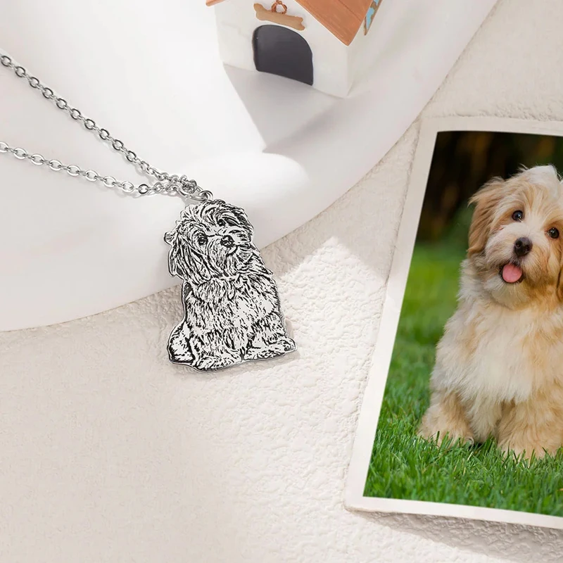 Auxauxme – collier personnalisé avec image d'animal de compagnie, en acier inoxydable, gravure à la main, Portrait de chien et de chat, bijoux commémoratifs, cadeau