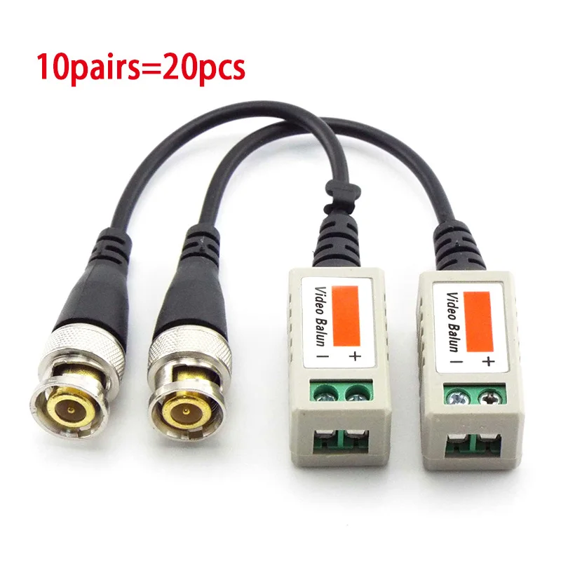 utp abs plastic cctv camera video balun connector transceptores passivos bnc cabo masculino adaptador cat5 distancia 3000ft 10 pares 20 pcs 01