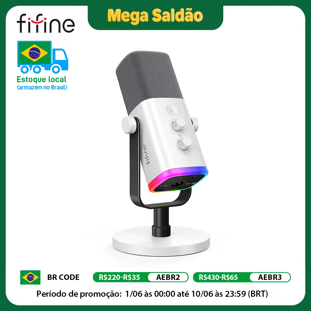 FIFINE XLR/USB Dynamic Microphone with Headphone Jack/RGB/Mute,MIC for Recording Streaming Gaming PS4/PS5 Ampligame AM8W