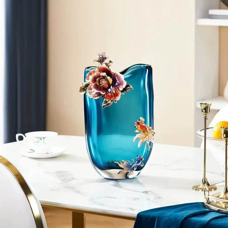 Large rich vase enamel color craft blue vase