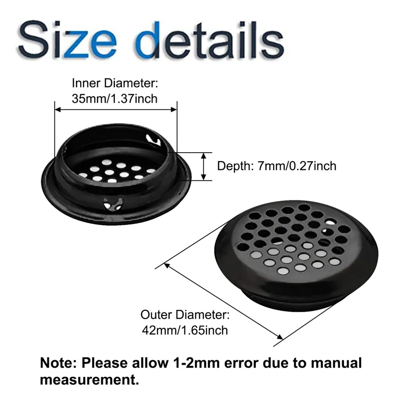 ABFI Air Vent Louver, 100 ชิ้น 35 มิลลิเมตรสแตนเลสสตีลรอบตาข่ายวงกลม Soffit Vent สําหรับตู้เสื้อผ้าลิ้นชักตู้หนังสือห้องครัว