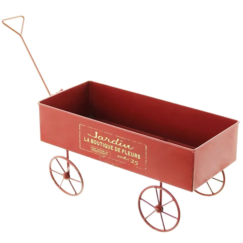 

Iron red float flower stand, American country garden garden garden gardening decoration succulent green plant small pull cart