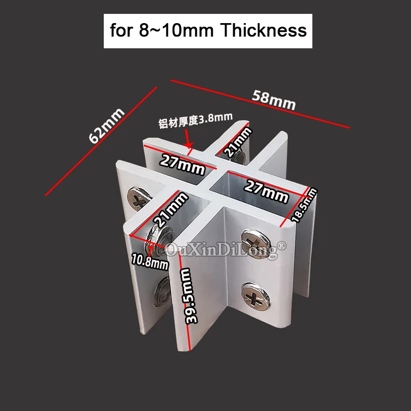 4PCS Aluminium Alloy Glass Clamps Cross Shape 4 Ways Glass Shelf Support Brackets Wood Board/Partition/Ceramic Tile Fixed Clips