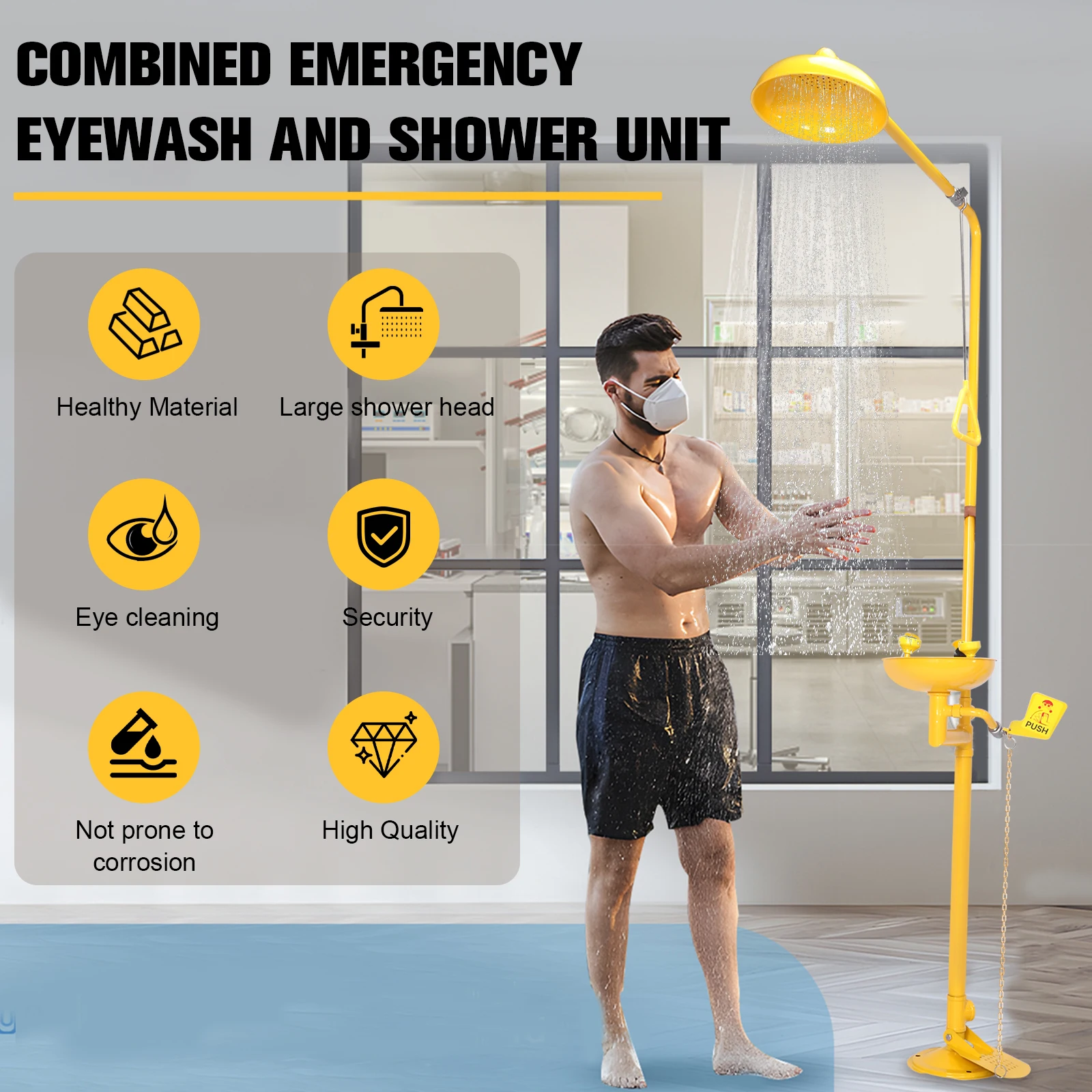 304 Stainless Steel Shower Set and Eye Wash with Shower Safety Shower and Eye Washer with ABS Coating First Aid Eyewash Station