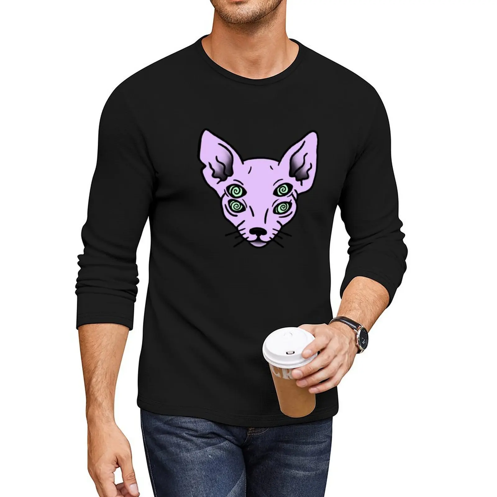

Hypno Cat Long T-Shirt sweat shirts custom t shirts plus size tops boys t shirts men clothing