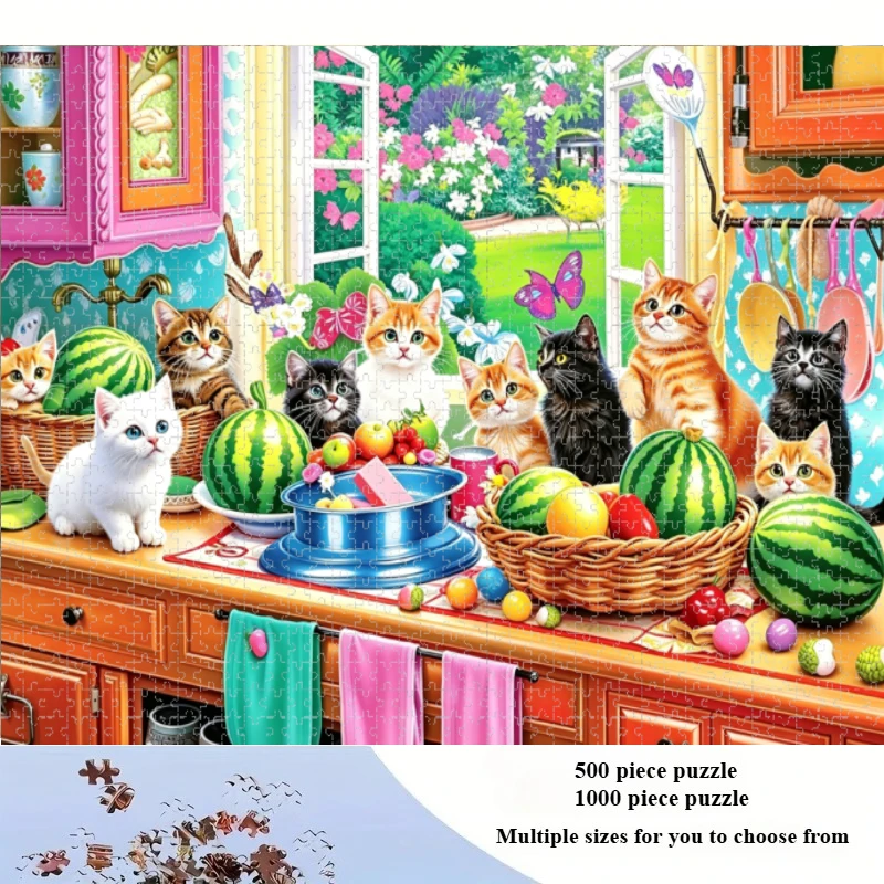 500/1000/1200/2000PCS Adult Jigsaw Puzzle Summer Kitty Fruit Kitchen Toy Holiday Gift Perfect for DIY Creative Fun
