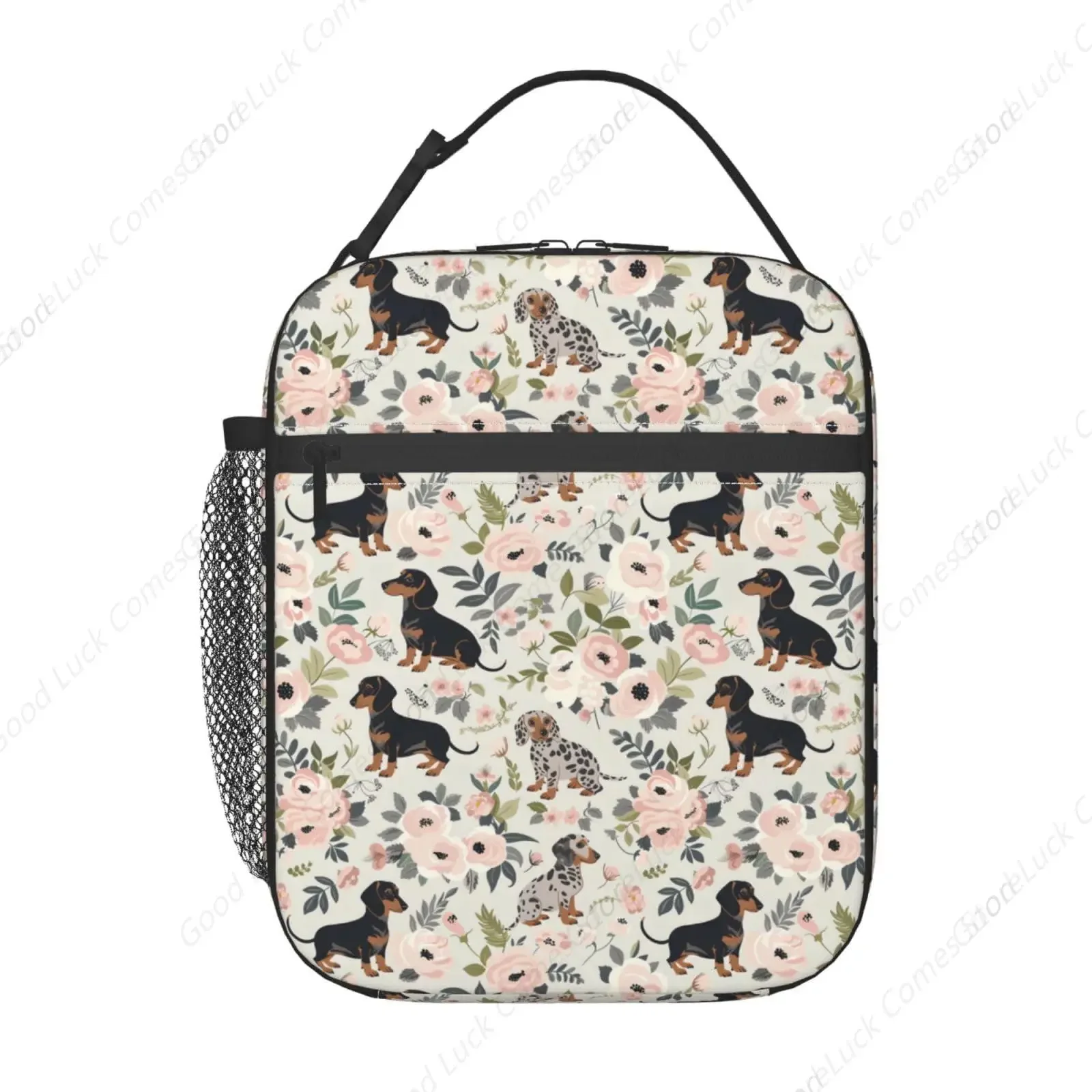 Reusable Dachshund Lunch Box for Kids, Insulated Cute Plaid Dog Bag,Polyester Cooler Heart Handbags Case for School