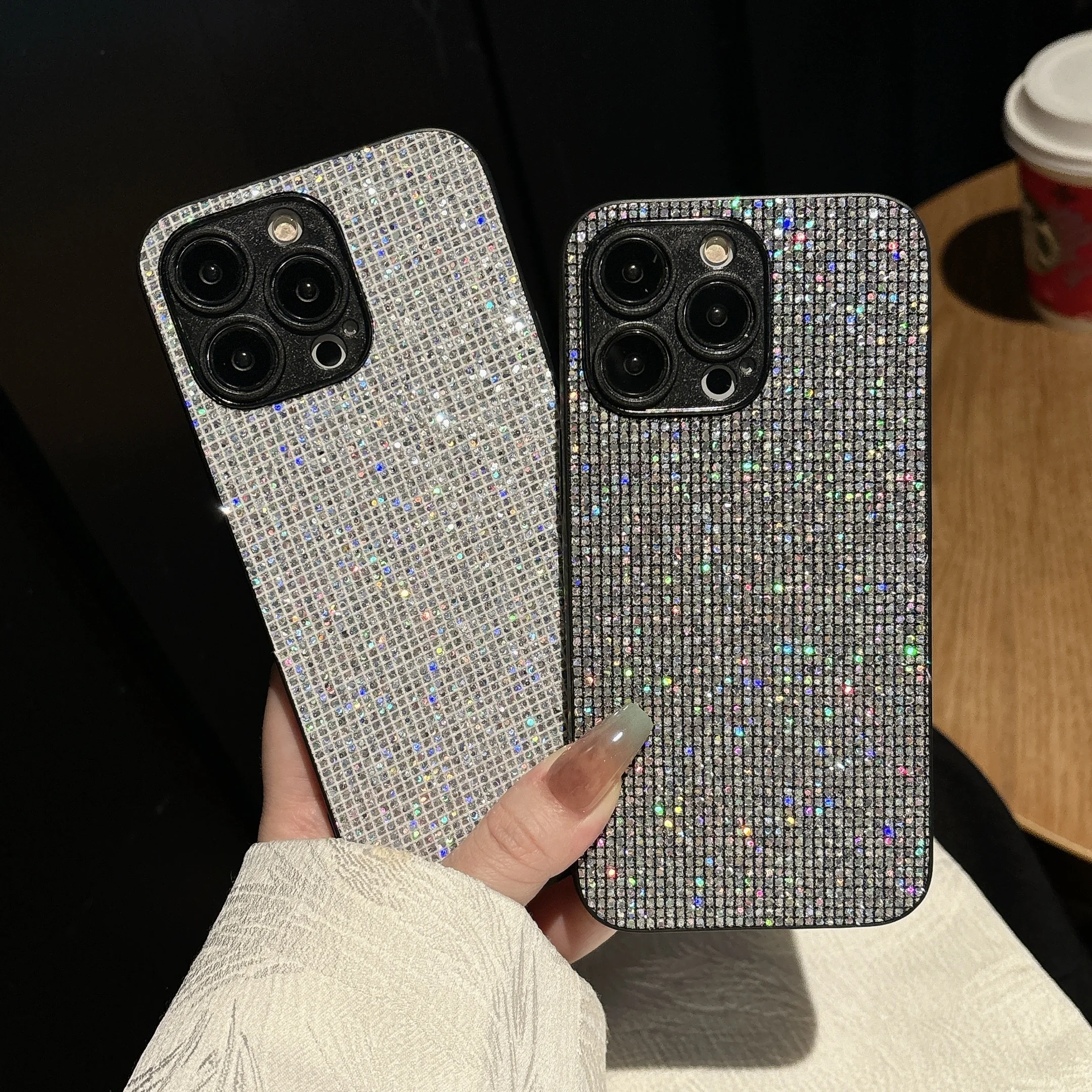 Luxuriöse Glitzer-Pailletten-Gittermuster Weiche Handyhülle für iPhone 16 15 14 13 12 11 Pro Max 16E X XS Plus Stoßfeste Schutzhülle – Detail 1