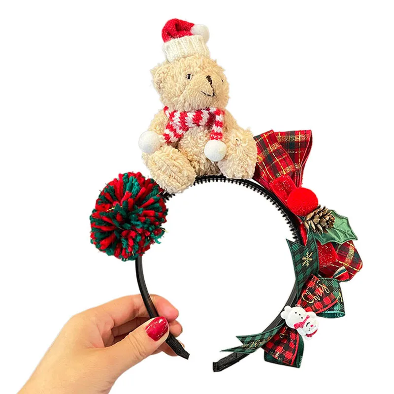 Fashion Christmas Bear Headbands Kids Girl Classic Elastic Reindeer Antler Santa Hair Hoop Xmas Party Baby Hair Accessories