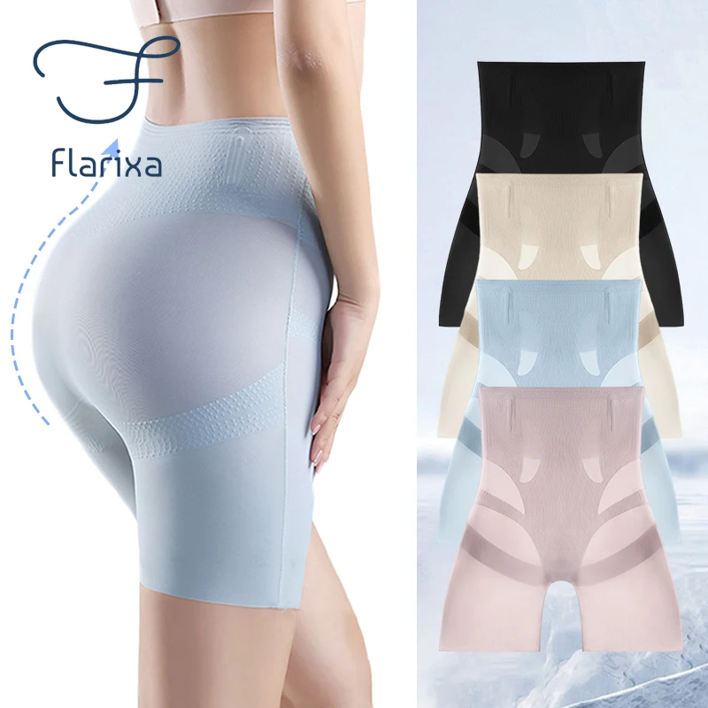 Flarixa Ultra Thin Ice Silk Shapewear High Waist Belly Slimming Panties Tummy Control Underwear Women Safety Pants Under Skirt