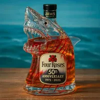 Jaws 50th Anniversary Whiskey Bottle Transparent Engraved Shark Glass Whiskey Decanter Gift for Whisky Lover Men Dad Husband
