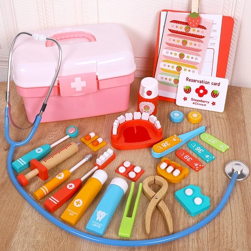 De madeira Play House Simulação Doctor Set para Crianças, Menina Enfermeira Brinquedo, Divertido Interativo, Dia de Natal, Presente de Aniversário, Dentista