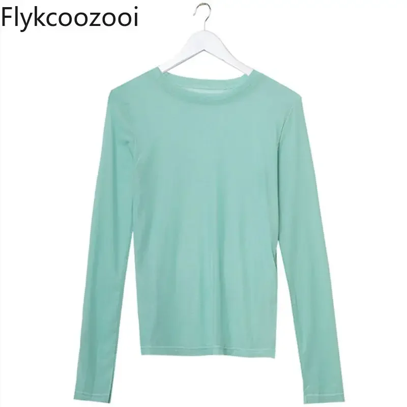 Ice Silk Long Sleeve T-shirt Women's New Summer Sun Protection Clothes Candy Color Gauze Base Shirt Thin Inside The Top