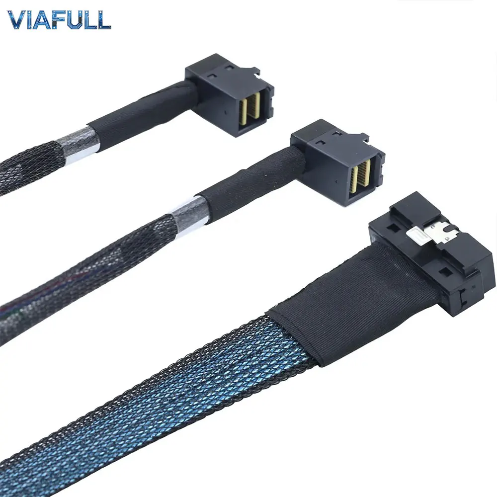 SFF-8654 8i Low Profile to Dual SFF-8643 90° Right Angle Cable, 12Gbps SlimSAS to Mini SAS HD Server Internal Cord, Copper