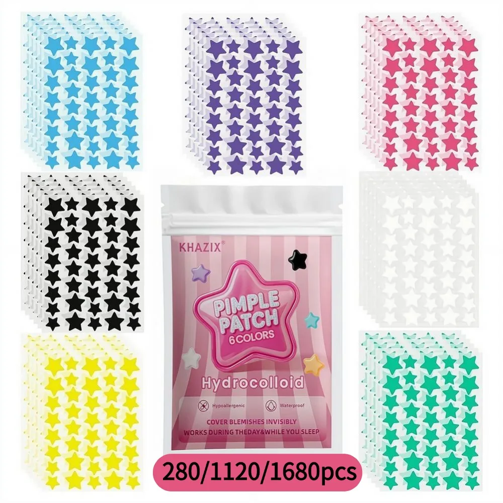 280/1120/1680pcs Star Hydrocolloid Acne Patches,Colorful Star Pimple Patches  Ultra-thin Concealer Acne Patches For Face