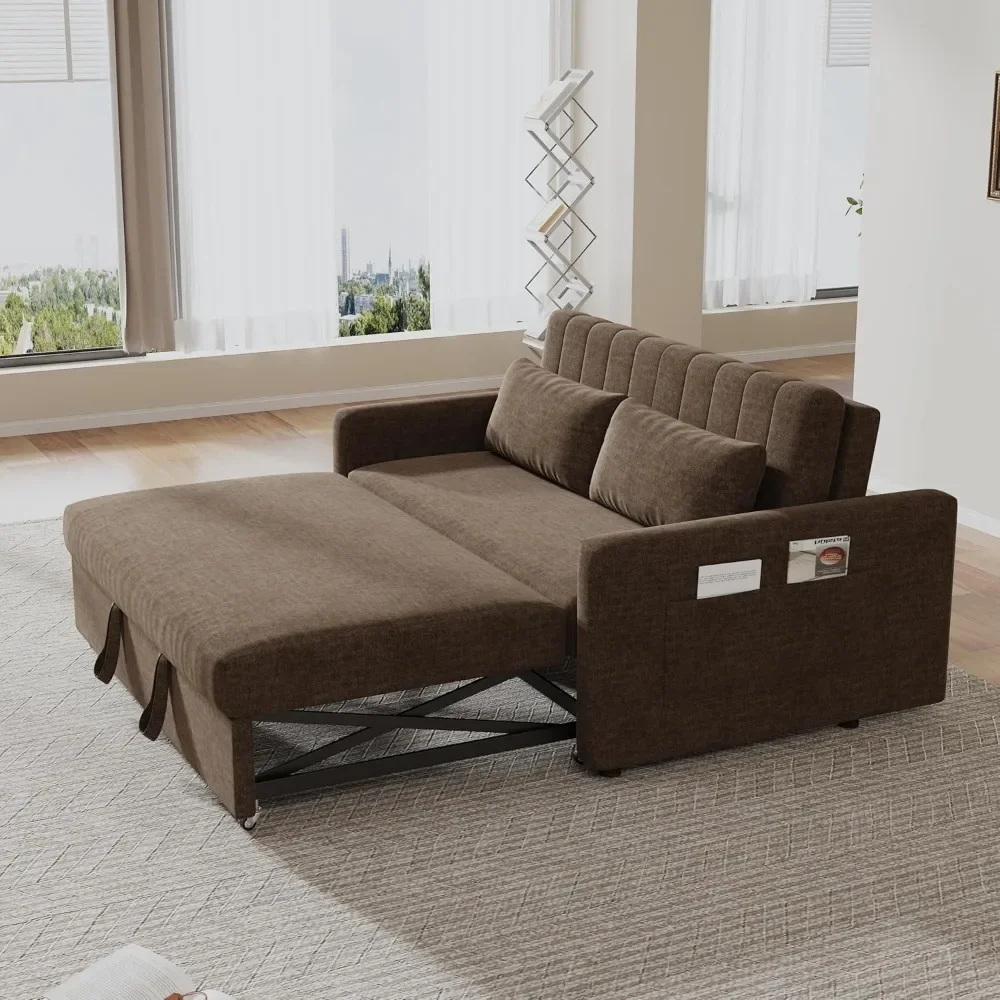 Sofa Bed, Convertible Sleeper Sofa Bed, 3 in 1 Multifunctional Loveseat, Pull Out Bed with Adjustable Backrest, Sofa Beds Brown