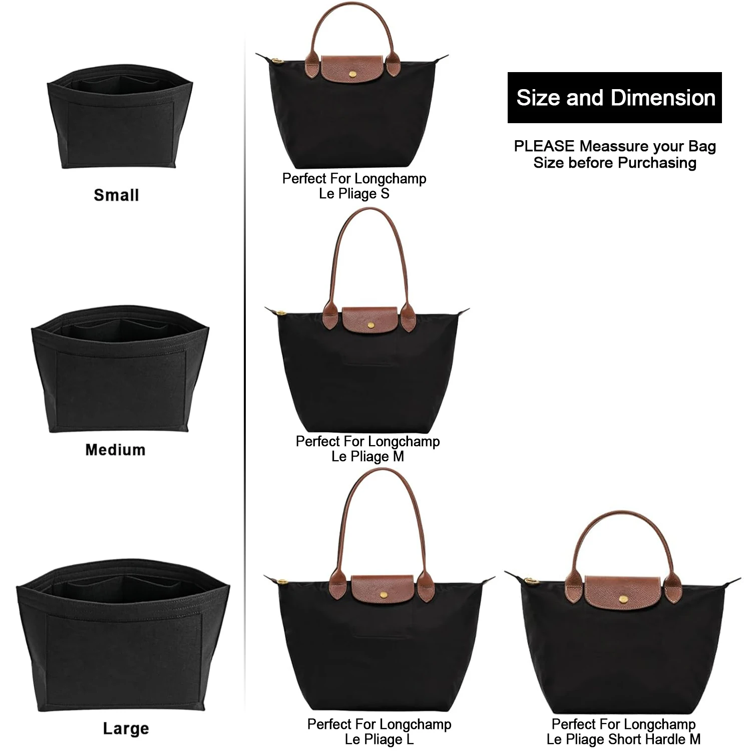 Felt Purse Organizer Insert for Longchamp Le Pliage Handbag Insert