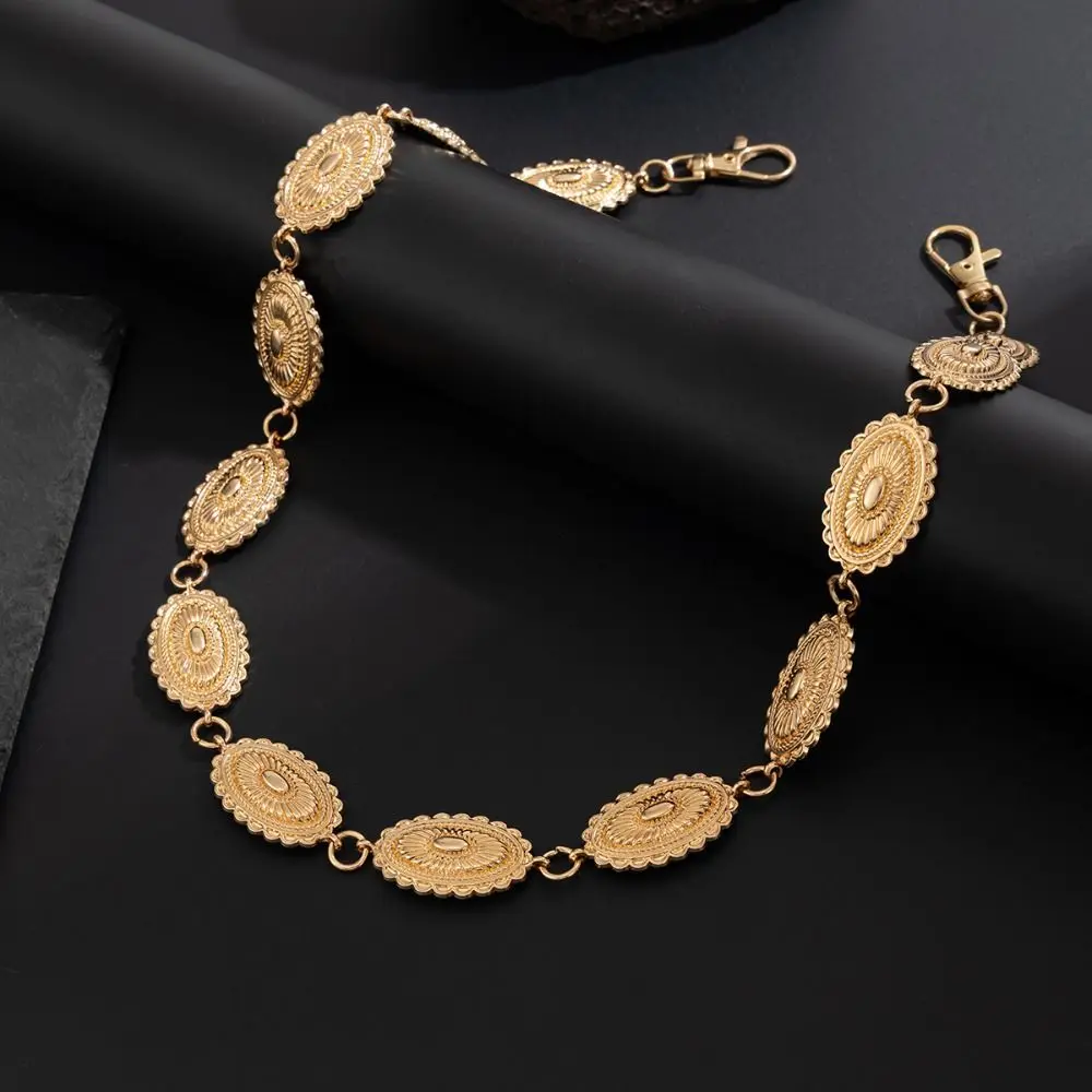 個性的なジーンズチェーン、丸いディスクのウエストチェーン、ゴシックビーズ、パンクベルトチェーン、亜鉛合金、原宿風パンツチェーン、男性用