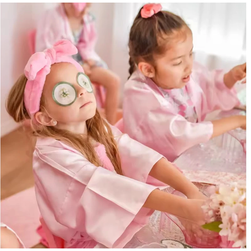Girls Silky Satin Robes Children Pure Kimono Dressing Gown Bridal Lingerie Sleepwear for Wedding Spa Birthday Party