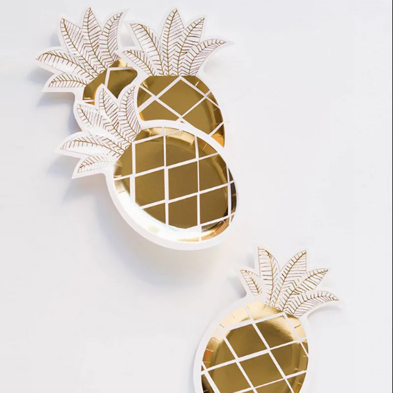 8pcs hot stamping pineapple paper plate disposable cake dinner plate birthday party tableware party layout paper plate wholesale