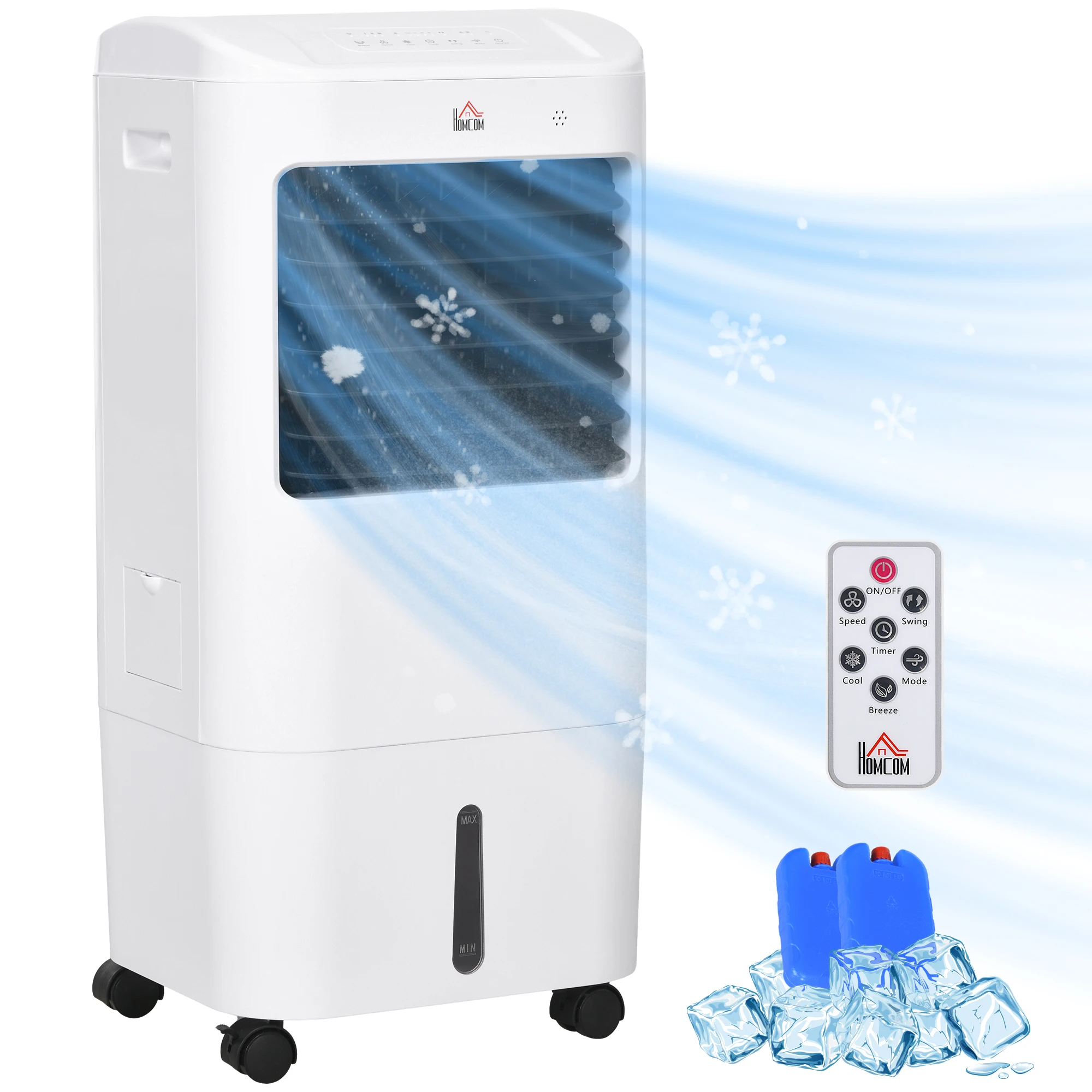 HOMCOM Enfriador de Aire Portátil 3 en 1 Tanque de Agua 15L Climatizador Evaporativo Oscilante con 3 Velocidades Control Remoto