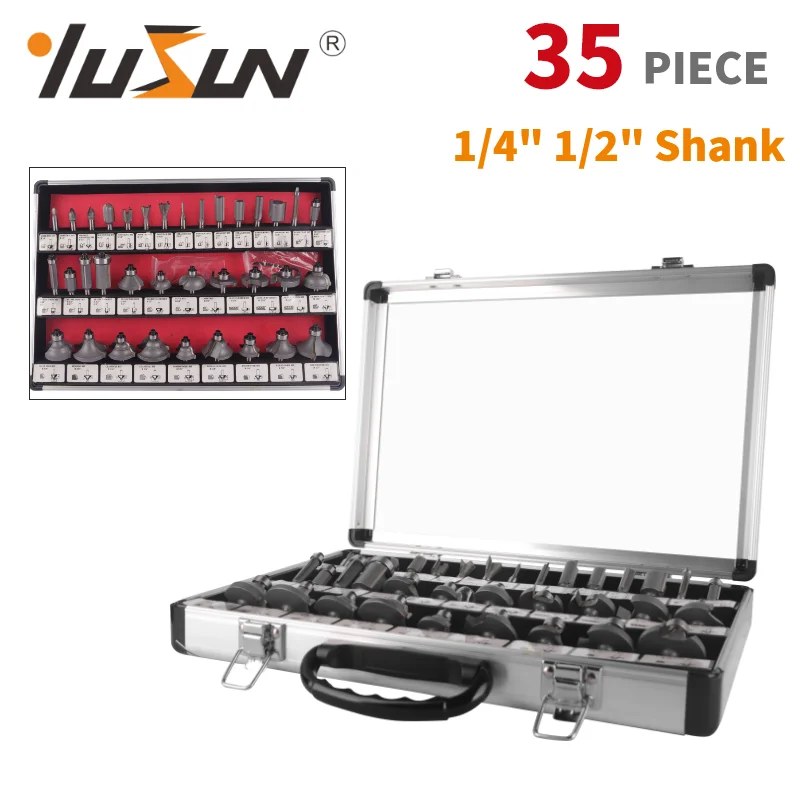 YUSUN 35PC 35B 6.35MM 12.7MM Shank Router Bit Set Woodworking Milling Cutter For Wood Bit Face Mill Carbide Cutter End Mill