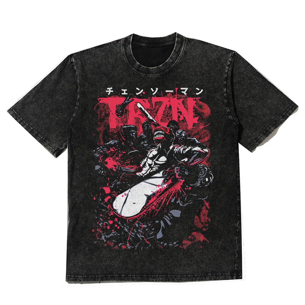 

Men Anime Graphic Print T-Shirt Fashion Washed Vintage Streetwear Harajuku Oversized T Shirt Short Sleeve Cotton Tops Tees