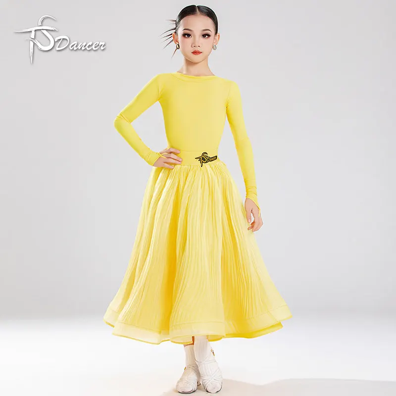 

New girls' practice clothes, national standard professional competition wear, large-sleeved performance dress, waltz dance skirt