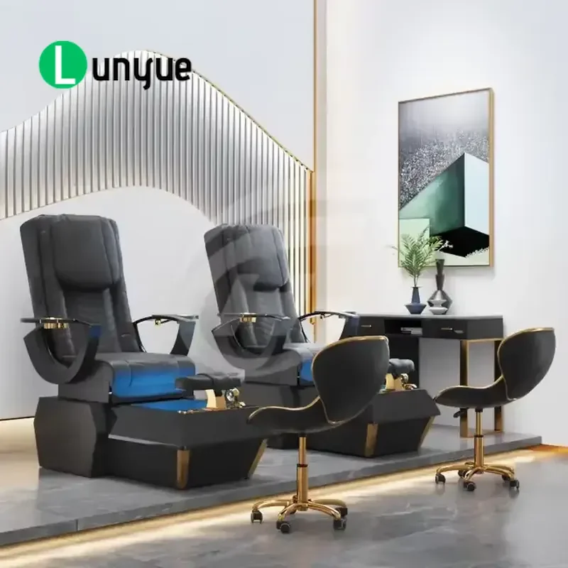 Luxury Electric Reverse Pedicure Chair 4 Set Stainless Steel Gold Plated High Quality Massage Spa Furniture