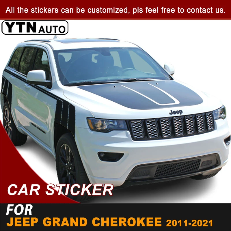 

For Jeep Grand Cherokee 2011-2022 Hood Bonnet Scoop side stripes Stickers Full Stripe Graphic Vinyl Decals