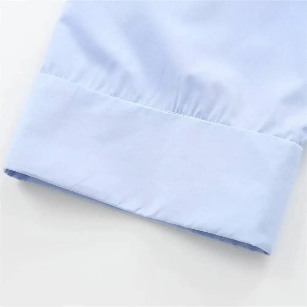 2025  Autumn New European And American Loose Collar Curled Wide Sleeve Cotton Blended Buckle Poplin Shirt