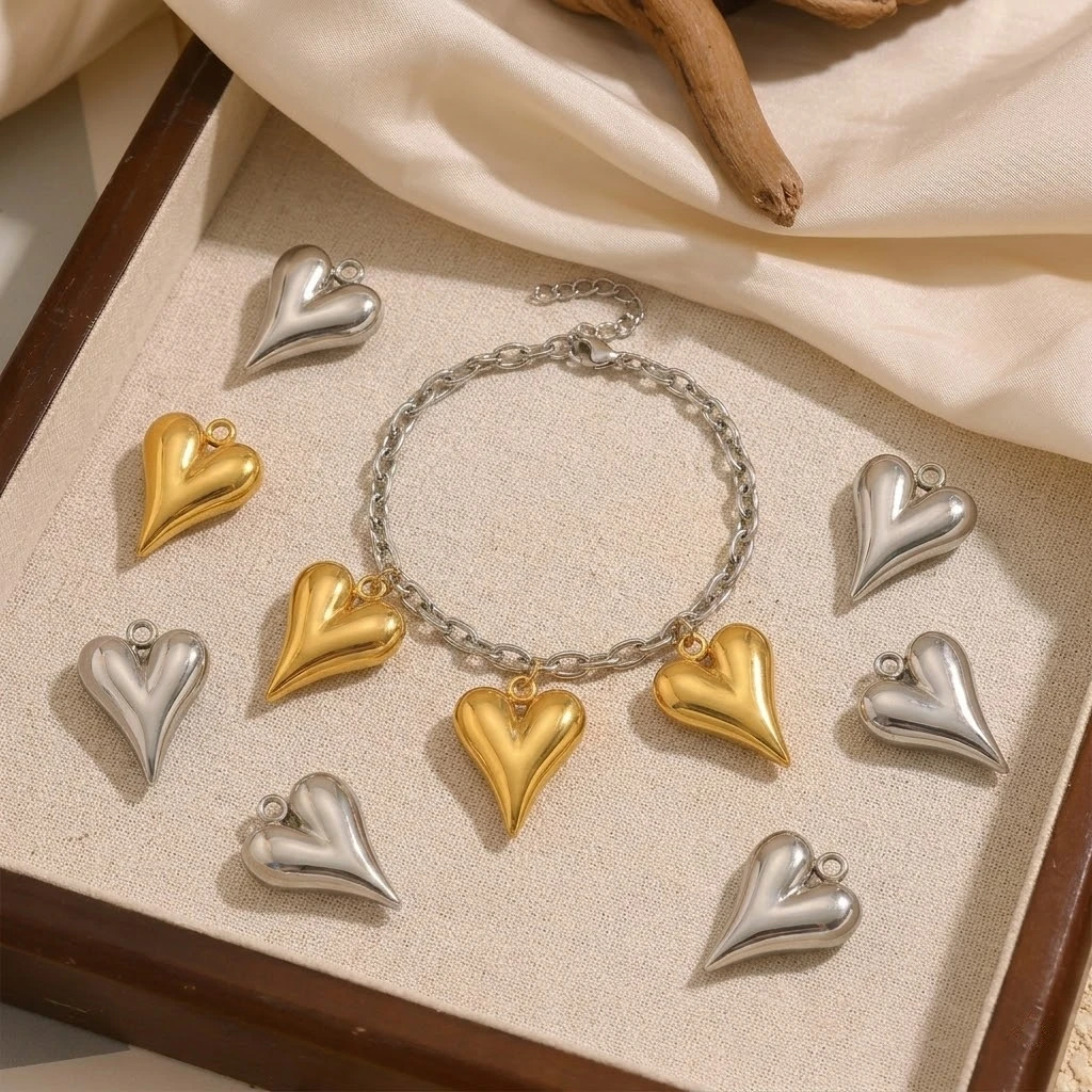 5 Stück/Set Edelstahl Herzförmige Anhänger für Handgemachten DIY-Schmuck, Halsketten, Ohrringe, Zubehör und Bastelmaterial – Detail 1