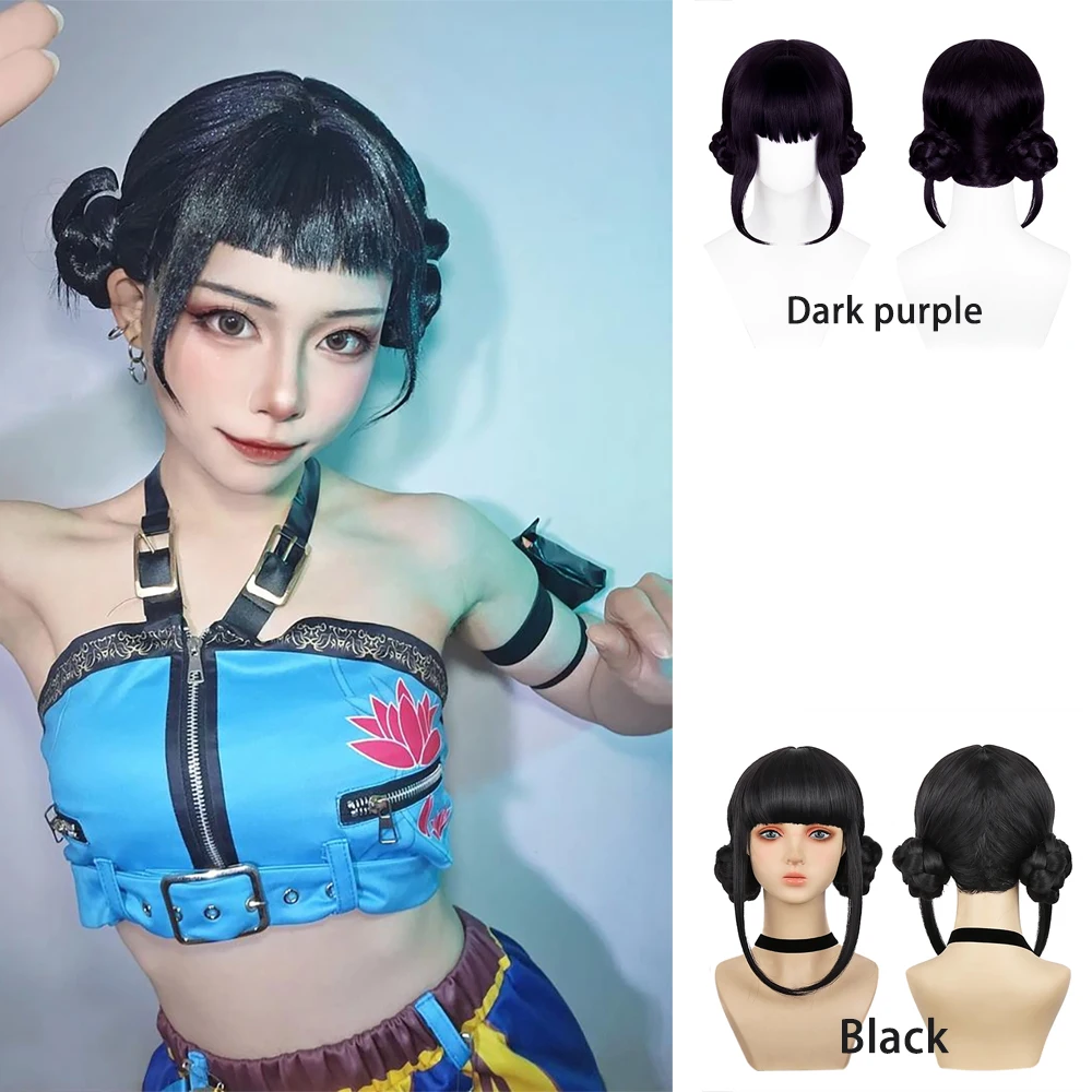 

Anime Kpop Demon Hunters‌ Zoe Cosplay Synthetic Hair Black Dark Purple Halloween Carnival Daily Party High-Quality 2d Wig