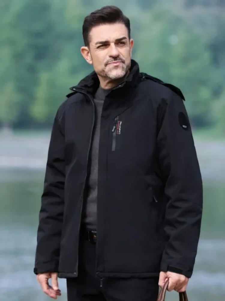 الشتاء في الهواء الطلق الصوف مبطن السترات الرجال مبطن الماس خياطة معطف القطن يندبروف مقاومة للماء مقنعين سميكة السترات