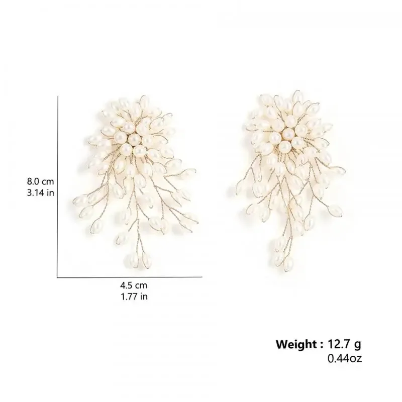 YISON Trendy Imitation Pearls Flower Earrings for Women Luxury Handmade Beading Tassels Long Earring Bridal Wedding Jewelry