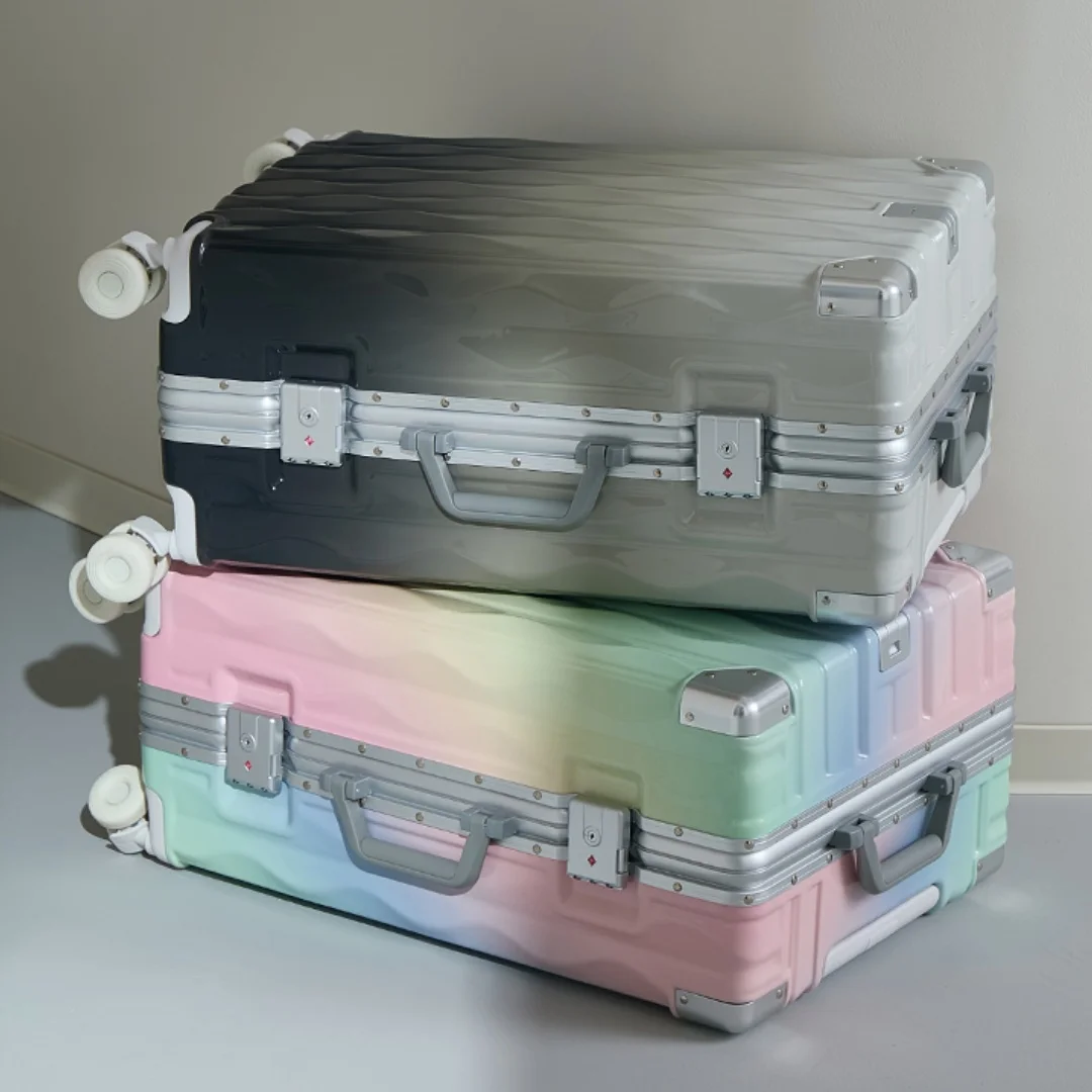 Женский чемодан с градиентом большой емкости, новинка 2025 года, 20/24/26/28 дюймов, высококачественный чемодан на колесиках с алюминиевой рамой, 28-дюймовый дорожный чемодан