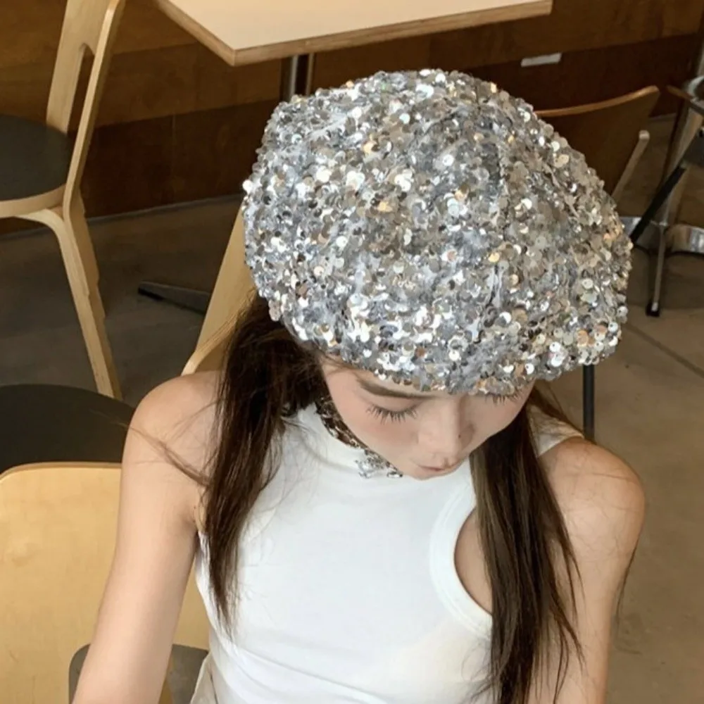 

Fashion Retro Glitter Sequin Beret Sparkling Casual Style Fashion Painter Hat Chic Design Trendy Lady Octagonal Cap Daily