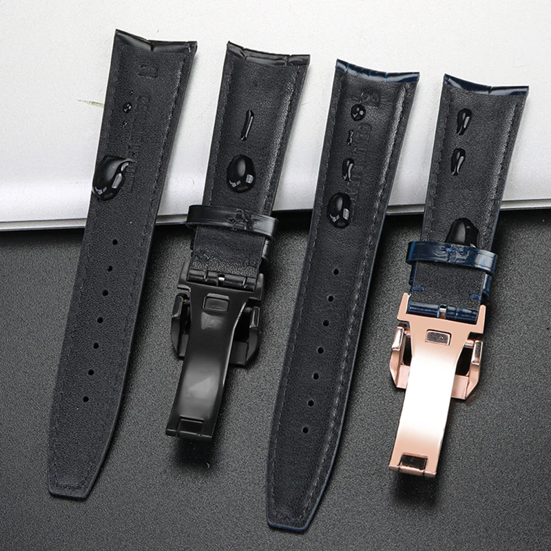 22mm blue Watch Strap Needle Folding Buckle Clasp Leather Watchband For IWC PORTUGIESER Series Watch bSER Series wristband belt