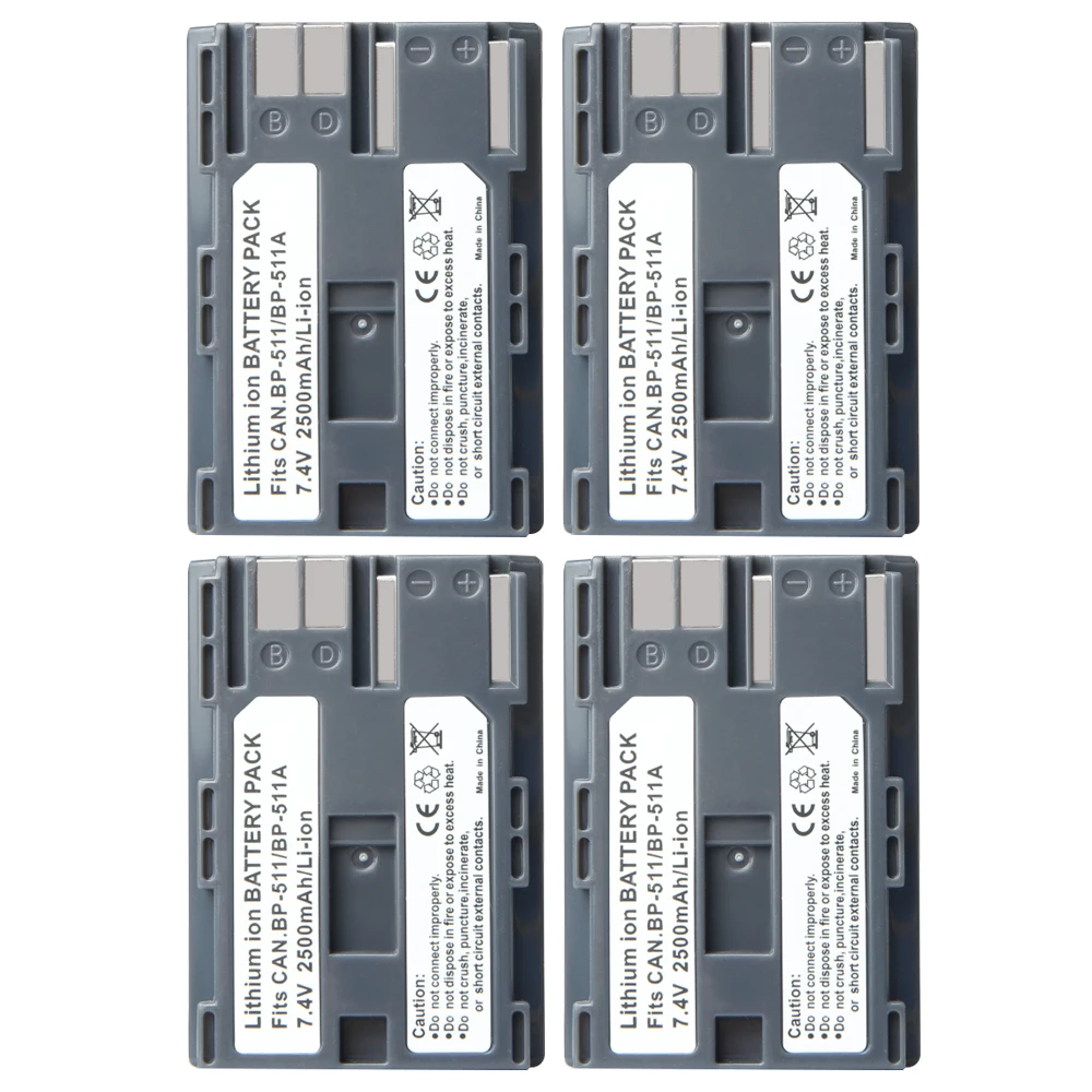 

4x 2500mAh BP-511A bateria 7.4V BP-511 BP 511 511A Camera LI-ION Battery For Canon 10D 20D 20Da 300D 30D 5D 60D Z1 BP-522 BP-508