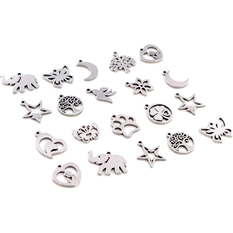 30pcs/lot No Fade Charms 316 Stainless Steel Butterfly tree heart Charms handmade Craft pendant Jewelry Making,DIY for necklace