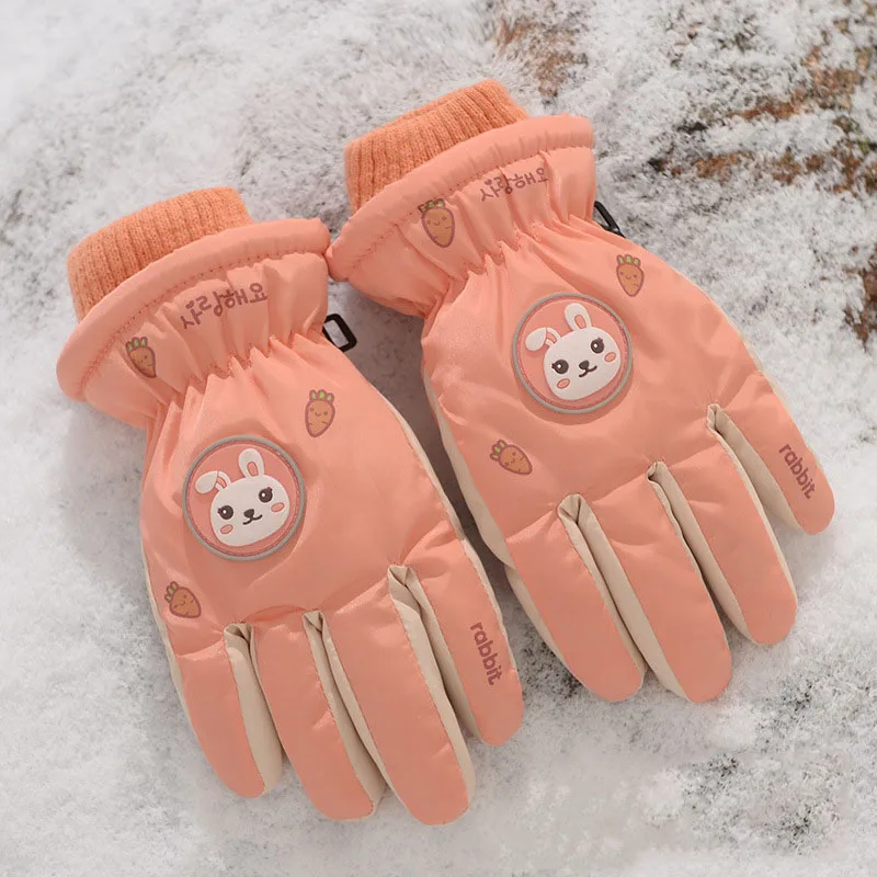 Outdoor Winter New Children Ski Gloves Sports Skiing Snowboarding Guantes Windproof Plush Waterproof Thickened Mittens Girl Boy