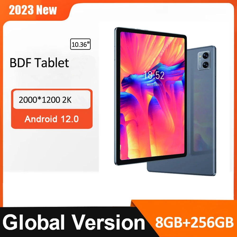 BDF-Tableta Android 12 DE 10,36 pulgadas, dispositivo de 2000x1200, ocho núcleos, 8GB de RAM, 256GB de ROM, red 4G, AI, velocidad, PC, Google, 5G,