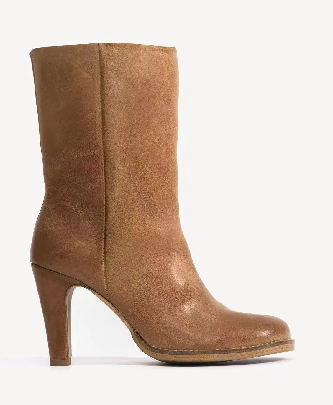 Botas de media caña de cuero marrón/café con punta redonda para mujer, novedad de invierno 2026, estilo casual de oficina, botines suaves con tacón grueso de lujo
