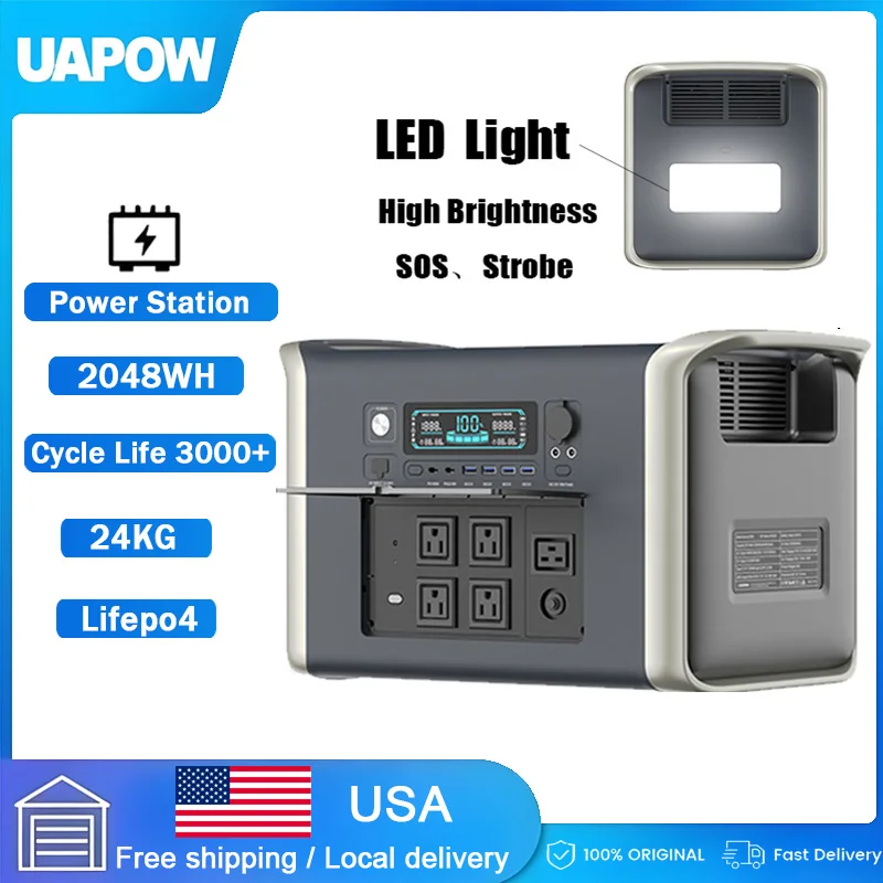 

Портативная электростанция для кемпинга, 2048 Вт, сверхвысокая емкость, 1000 Вт, быстрая зарядка, 10 Вт, светодиодный генератор Power Bank с высокой яркостью