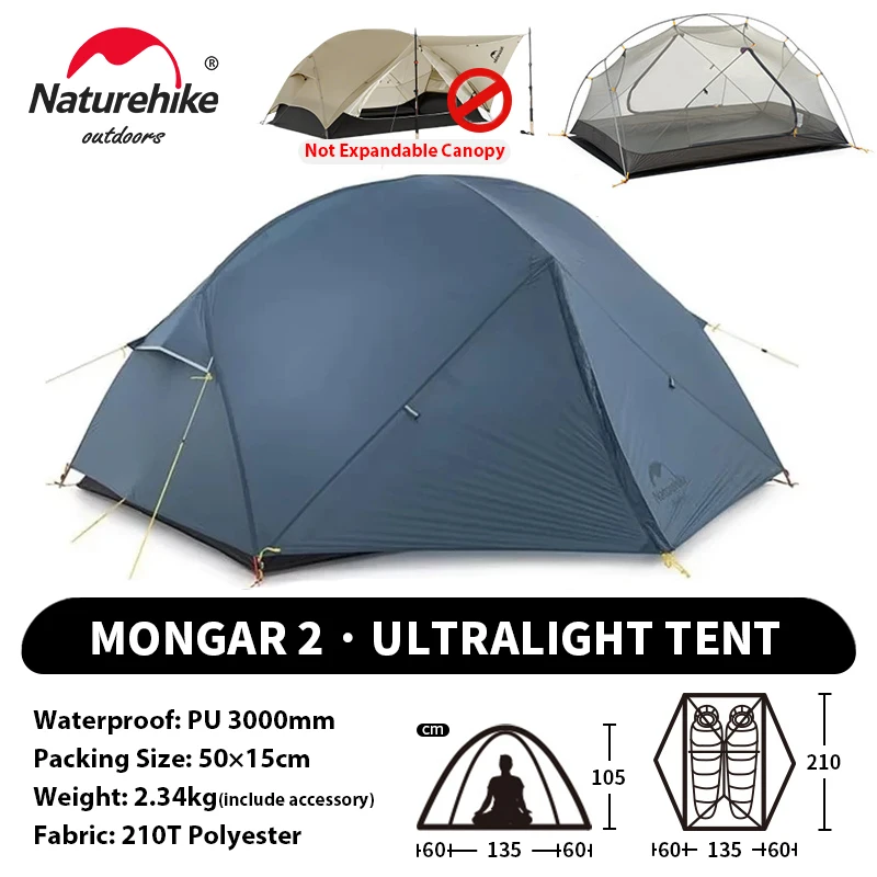 Naturehike Mongar UL PRO 1-3 personen tent 20D ultralicht reizen waterdicht wandelen survival buiten kamperen draagbare zonwering