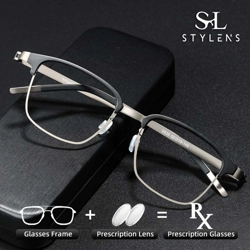 

STYLENS Business Сверхлегкий дизайн, фотохромные очки из чистого титана, мужские квадратные очки с защитой от синего луча, индивидуальная настройка по рецепту 9835