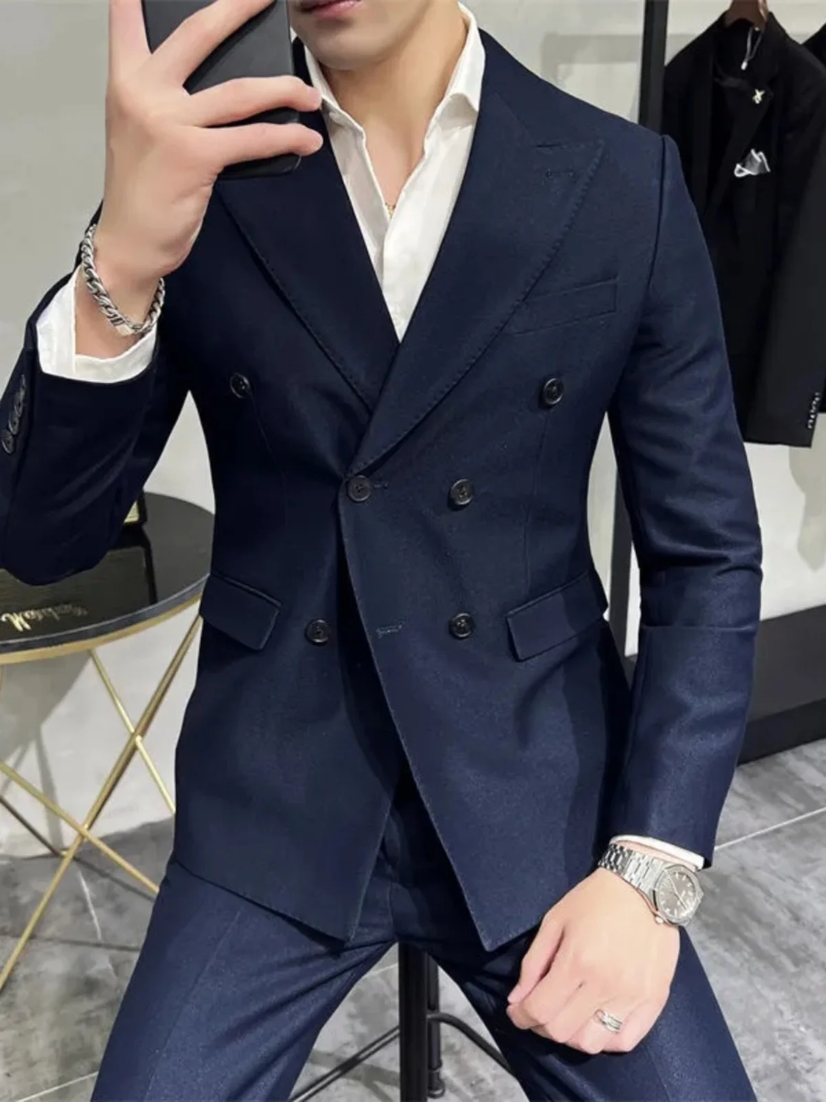 

Мужской костюм Slim Fit, двубортный, повседневный, осенний, городской, однотонный, деловой, повседневный стиль